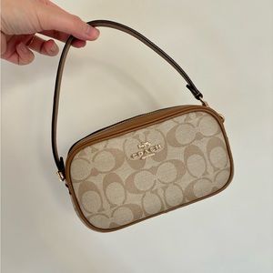COACH Jamie Wristlet In Signature Canvas Tan Leather Mini / Small Bag